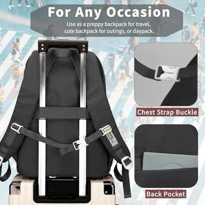 Leaper Preppy Backpack for Teens : 18.5 inch Bookbag Multi-pocket for School Daily -Water Resistant Anti Theft Middle Highschool Student - Aged 10-16 - Gifts for Girls and Kids（Black） - color: Black-9802