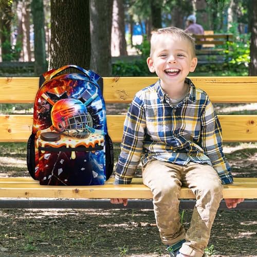 Boys Hockey Backpack for Kids Bookbag with Pocket - Ice Hockey School Bag with Padded Shoulder Straps for Outdoor Daily Use (17 Inch) - color: Red
