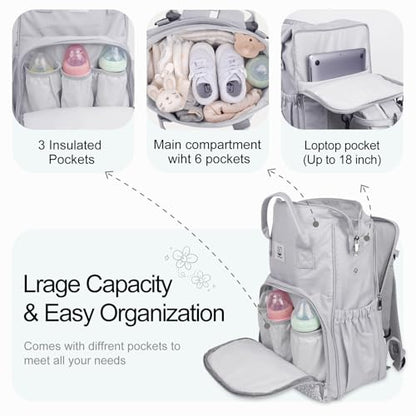 Diaper Bag with Changing Pad, Large Baby Bags Backpack with Stroller Straps & Insulated Pockets, Multifunction Waterproof Travel Diapers Back pack for Women & Man, Grey - color: Grey