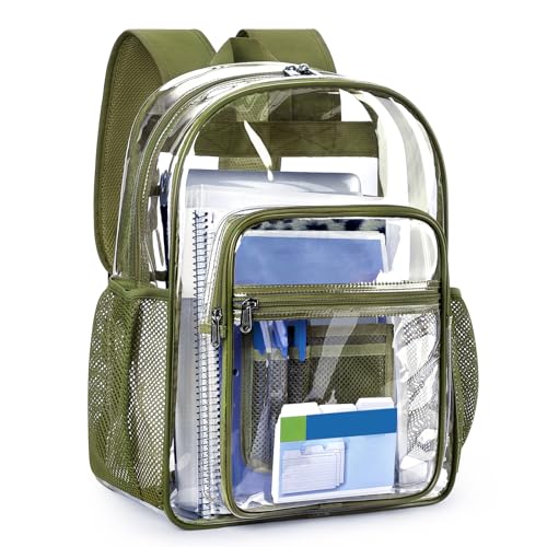 ZORFIN Clear Backpack Heavy Duty for School & Work – 17in Transparent PVC Bag with Large Capacity & Reinforced Straps – See Through Bookbag for Men, Women, Boys & Girls, Workplace Security - Green - color: Green, size: Medium