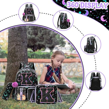 HTgroce Backpacks for Girls School Bag Kids Black Bookbag for Elementary Students Kids Backpack with Lunch Box and Pencil Case - color: Black, style: K