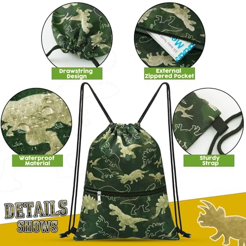 WAWASAM Kids Drawstring Backpack, Gym Swim Bag Cinch Bag for Girls Boys with Zipper Pocket - color: Dinosaur C