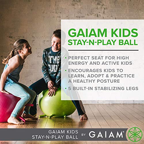 Gaiam Kids Stay-N-Play Children's Balance Ball - Flexible School Chair Active Classroom Desk Alternative Seating Built-In Stay-Put Soft Stability Legs, Includes Air Pump - color: Lime, size: 45cm