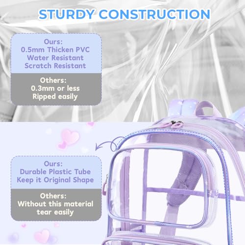 Sisipoet Clear Backpack for Girls with Cherry Blossom Print, Heavy Duty Transparent Bookbag for School, Stadium, and Concert, Purple - color: Purple