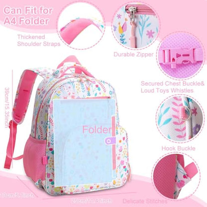 RHCPFOVR Kids Backpack for Girls - Girls Backpack 3-8 Ages Flower for Kids 15 Inch School Bookbag for Kindergarten Elementary School Bookbag for Girl 1st 2nd Grade - style: Flower
