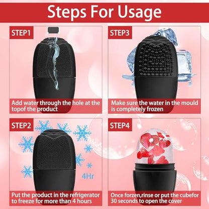 XHJRI Ice Face Roller Massager,Ice Cube Roller for Face, Eyes and Neck Naturally Conditioning and Skin Care,De-Puff Eye Bags,Reduce Migraine Pain,Reusable Massage Silicone Ice Mold (New Black) - color: New Black