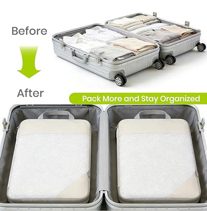 Compression Travel Packing Cubes with White Mesh, Green, 6Pcs - color: Green, size: Set of 6