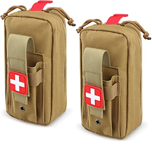 Tactical MOLLE Medical Pouch, Rip-Away EMT First Aid Pouch IFAK Trauma Kit Everyday Carry Survival Bag Include Cross Patch - color: Khaki-2 Packs