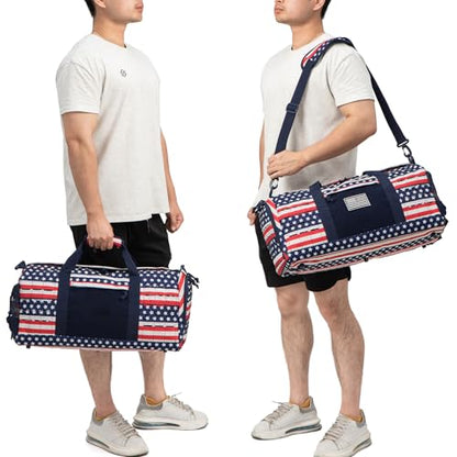 QT&QY 40L Military Tactical Duffel Bag For Men Sport Gym Bag Fitness Tote Travel Duffel Bags Training Workout Bag With Shoe Compartment Basketball Football Weekender Bag patriot Star Spangled - color: Star Spangled