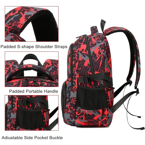 Bluboon Kids Backpack Boys Camo Bookbag Teens Elementary School Bag Daypack Travel Back Pack Middle school (Boy-red doodle) - color: Boy-red Doodle