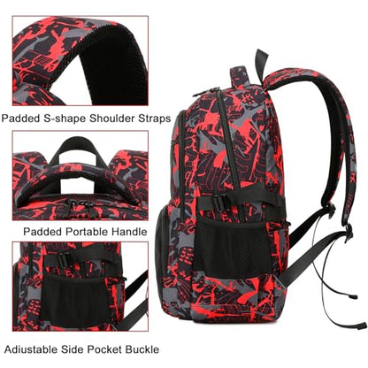 Bluboon Kids Backpack Boys Camo Bookbag Teens Elementary School Bag Daypack Travel Back Pack Middle school (Boy-red doodle) - color: Boy-red Doodle
