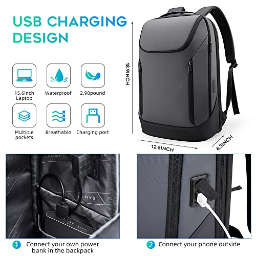 BANGE Business Smart Backpack Waterproof fit 15.6 Inch Laptop Backpack with USB Charging Port,Travel Durable Backpack - color: Grey