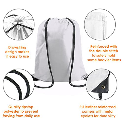 BeeGreen White Drawstring Backpack Bags Bulk 2 Pack String Bags X-Large 22.4" L x 17.5" W Sports Cinch Sackpack Gym Machine Washable Heavy Duty for Men Women - color: White