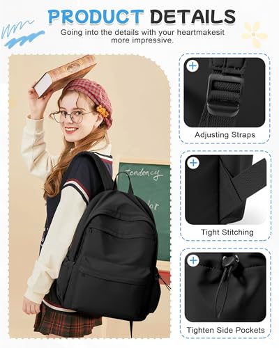 Black Backpack for School, High School Bookbag Back Pack for Teens Girls Boys, Lightweight College Backpack Book Bag for Women Men, Simple Casual Daypack Backpack Mochilas Escolares para Adolescentes - color: Black