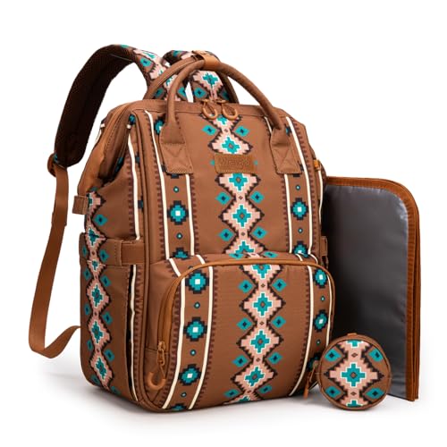 Montana West Wrangler Diaper Bag Backpack Aztec Callie Bag Travel Backpack Purses Western Multi-Function Baby Bags for Mom - color: 3pcs Dark Brown