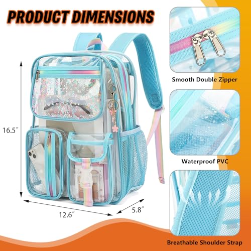 Clear Backpack for Girls Women, PVC Transparent School Backpacks See Through Bookbag for Stadium Sport Travel (Sky Blue) - color: Sky Blue