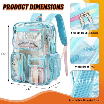 Clear Backpack for Girls Women, PVC Transparent School Backpacks See Through Bookbag for Stadium Sport Travel (Sky Blue) - color: Sky Blue