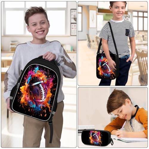 School Backpack for Boys - 4pcs Ameriacn Football Boys Backpack with Lunch Box and Pencil Case for Kids Children Teens Elementary Middle School - Students Bag for Ages 6-18,17″Bookbag Travel Back Pack - color: American Football-05-backpack Set