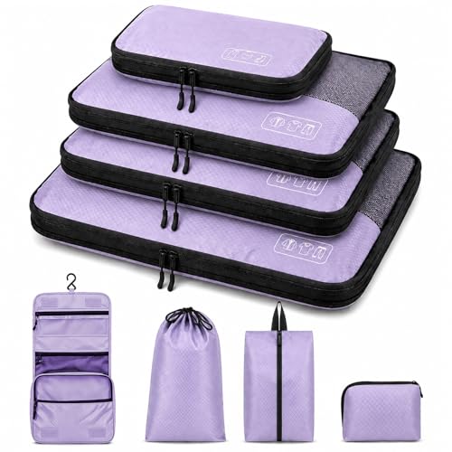8-Piece Compression Packing Cubes for Travel, Elegant Ultralight Luggage Organizer Set for Women, Space Saving for Carry-On, Suitcase & Vacation Cruise Travel - Purple - color: Purple-8 Set
