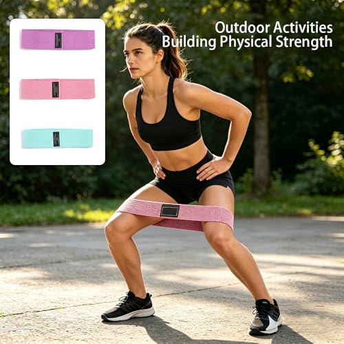 3 Pack Fabric Hip Resistance Bands, Non-Slip Glute Workout Loop Bands, 3 Tension Levels Fitness Exercise Bands for Leg Hip Training - color: Pink