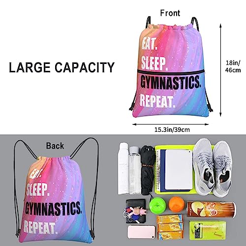 Drawstring Backpack Eat Sleep Gymnastics Repeat, Gym Waterproof String Bag, Outdoor Sports Drawstring Sackpack for Women - color: Eat Sleep Gymnastics Repeat