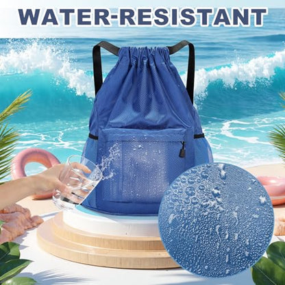 Tygelluis Drawstring Backpack, Waterproof Gym Bag with Water Bottle Pocket for Women Men, Pull String Sport Bag for Swim, Soccer and Basketball, Royal Blue - color: Royal Blue1