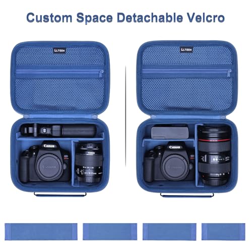 Camera Case Bag Compatible with Canon EOS Rebel T7/R50/R6 Mark II/R100/R50 V/T6/R8/R10/R5 Mark II/RP/R7/5D Mark IV/SL3/R5/T100 DSLR Camera, Len and Tripod with 4 Dividers and Shoulder Strap, Blue - color: Blue, size: Small