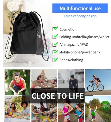 20PCS Drawstring Bag Sports Gym String Backpack Bulk Cinch Bag Sackpack with 2 layer Zip pocket for Yoga Gym Traveling (20, black) - color: Black