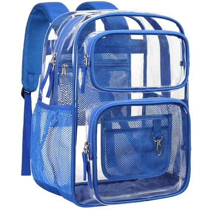 PACKISM Clear Backpack for School - 17 inch Large Heavy Duty Bookbag, Reinforced See Through PVC Transparent Backpack - color: Electric Blue, style: Daypack Backpacks