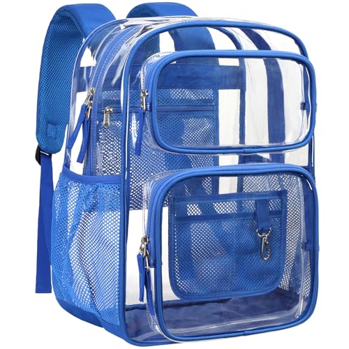 PACKISM Clear Backpack for School - 17 inch Large Heavy Duty Bookbag, Reinforced See Through PVC Transparent Backpack - color: Electric Blue, style: Daypack Backpacks