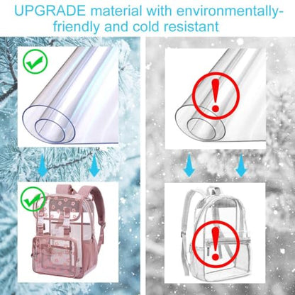 3Pcs Clear Backpack for School, Girls Kids Transparent Bookbag Set, 17" Stadium Approved See Through Backpack with Lunch Box (Pink) - color: Plum Blossom Pink