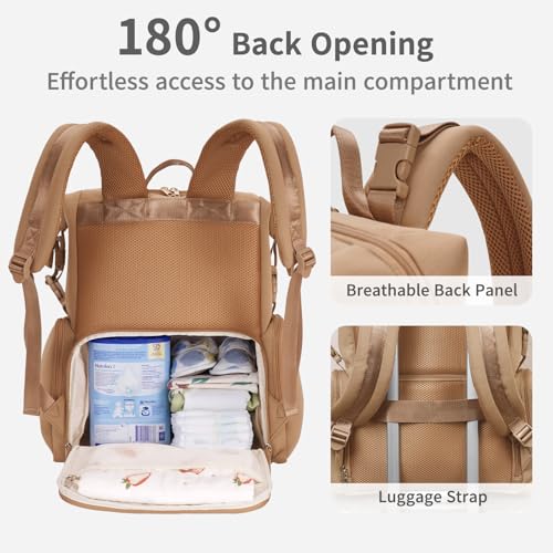CEI-CEI Neoprene Diaper Bag Backpack Large Newborn Baby Maternity Bags Waterproof Travel Backpack for Mom Dad with Insulated Pockets,Changing Pad - color: Brown