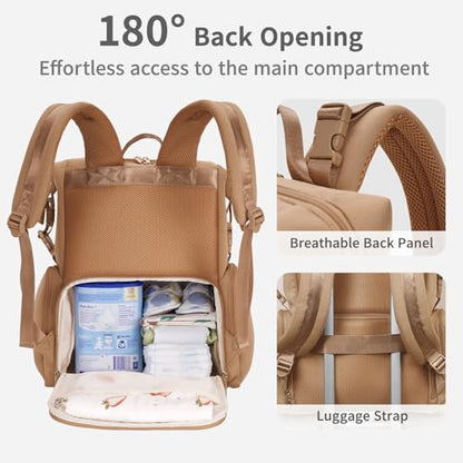 CEI-CEI Neoprene Diaper Bag Backpack Large Newborn Baby Maternity Bags Waterproof Travel Backpack for Mom Dad with Insulated Pockets,Changing Pad - color: Brown