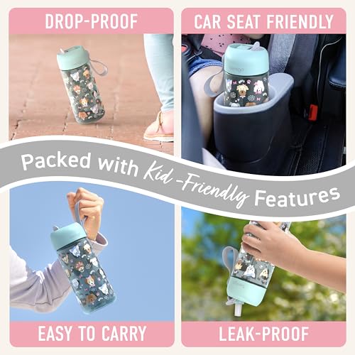 Bentgo Kids Water Bottle - Leak-Proof, Durable Tritan PFAS- & BPA-Free 15 fl oz, Kids/Toddlers Ages 3+ for School & Sports; Bite & Sip Spout, Carrying Handle, Dishwasher Safe (Puppy Love) - color: Puppy Love