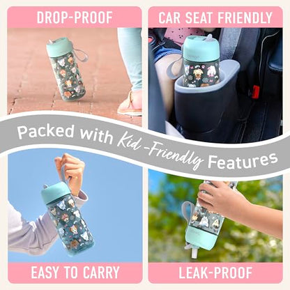 Bentgo Kids Water Bottle - Leak-Proof, Durable Tritan PFAS- & BPA-Free 15 fl oz, Kids/Toddlers Ages 3+ for School & Sports; Bite & Sip Spout, Carrying Handle, Dishwasher Safe (Puppy Love) - color: Puppy Love
