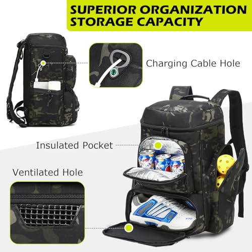 HAMBOLY Premium Pickleball Bag for Men & Women — Large Pickleball Backpack with Padded Paddle Pocket & Shoe Compartment, Tournament Ready with Insulated Cooler & Fence Hook - color: Dark CM