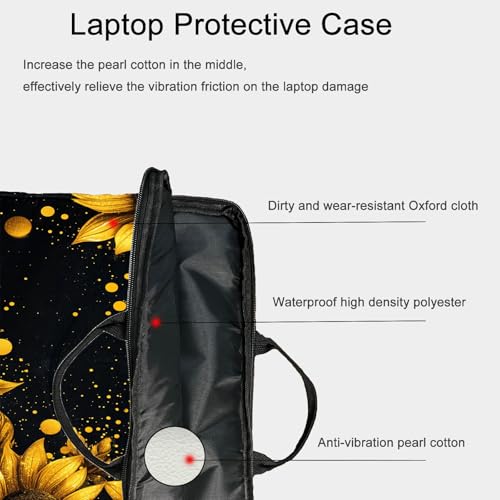 15-Inch Laptop Sleeve – Stylish, Lightweight, Shockproof, Water-Resistant Case for Lenovo, HP, Dell, Asus Notebooks - Sunflowers on Black Background - color: Sunflowers on Black Background