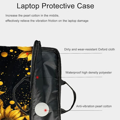 15-Inch Laptop Sleeve – Stylish, Lightweight, Shockproof, Water-Resistant Case for Lenovo, HP, Dell, Asus Notebooks - Sunflowers on Black Background - color: Sunflowers on Black Background