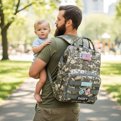 Diaper Bag Backpack for Dad and Mom with USB Charging Port Stroller Straps and Insulated Pocket,army military Travel Nappy Backpack for Daddy/Mommy (Camo) - color: Camo