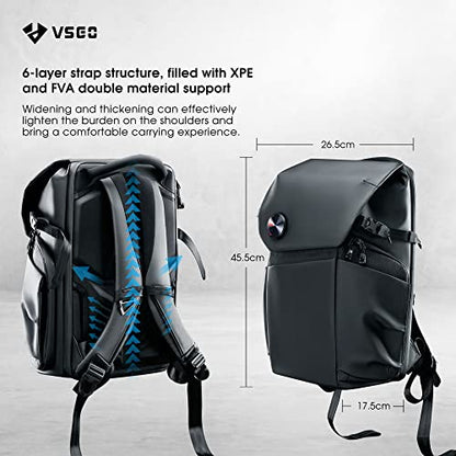 VSGO 20L Professional Camera Backpack for DSLR/SLR, Compatible with Sony Canon Nikon Cameras, DJI RSC2 Gimbals, Tripod, 15.6" Laptop, Lenses & Accessories – Waterproof TPU Canvas, Travel & Outdoor Use - size: 20L