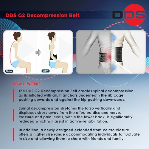 DDS, Inc. G2 Lumbar Decompression Belt, Pneumatic Air Decompression Back Brace for Men and Women, Lower Back Stability for Work, Home, Driving, Lifting, and Daily Wear for All Activity –Extra Large - size: X-Large (Pack of 1)