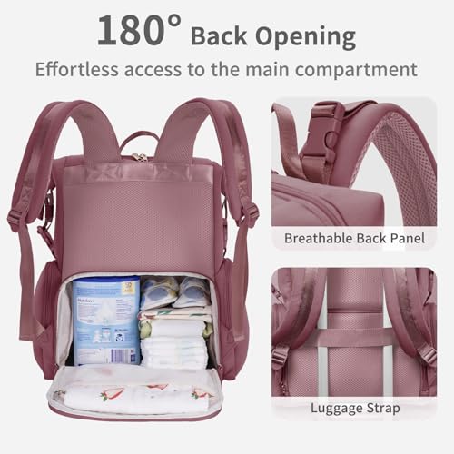CEI-CEI Neoprene Diaper Bag Backpack Large Newborn Baby Maternity Bags Waterproof Travel Backpack for Mom Dad with Insulated Pockets,Changing Pad - color: Pink