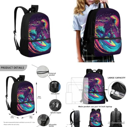 Astronaut Backpack for Boys Backpack with Lunch Box Water Bottle Holder and Pencil Case Pouch 4 in 1 Cute Backpacks for Boys Bookbag with Front Pocket Back to School Supplies - color: Astronaut