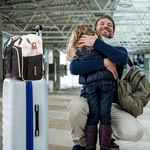 Diaper Bag Backpack Mommy Bag Large Capacity Diaper Backpack Travel Essential Baby Diaper Bag for Mom and Dad, Black & Beige - color: Black & Creamy-white