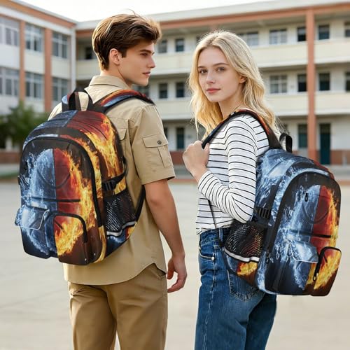 Bolaz Basketball Water and Fire Travel Backpack 14 Inch Laptop Computer Bag Sturdy School Bag College Bookbag