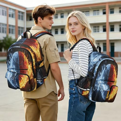 Bolaz Basketball Water and Fire Travel Backpack 14 Inch Laptop Computer Bag Sturdy School Bag College Bookbag