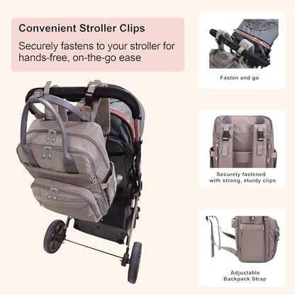 JESSIE & JAMES BeBe CCW Diaper Bag Nylon Backpack Multi Function Diaper Bag with Changing Pad & Stroller Straps_Dark Grey - color: Dark Grey