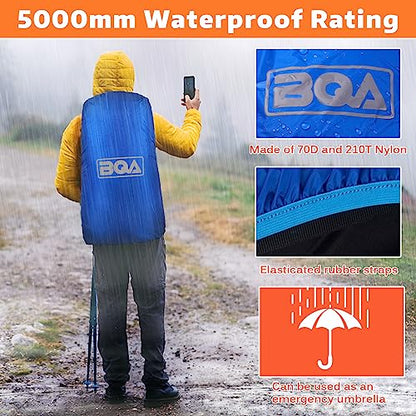 BQA Backpack Rain Cover Waterproof Rating 5000mm with Adjustable Anti Slip Buckle Strap Upgraded Coating Reinforced Inner Layer, Integrated Carry Pouch Design for (10-70L)