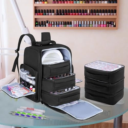 BAFASO Nail Polish Backpack Holds 105 Bottles and a Nail Lamp, Black