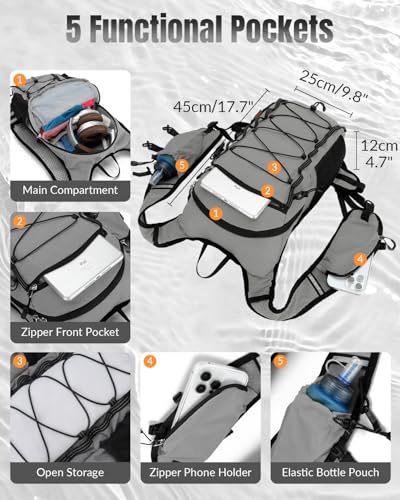 Small Hiking Backpack with 3D Sponge Backpanel for Men Women, 15L Waterproof Lightweight Cycling Backpack with Chest Strap & Helmet Buckle & Hanging Loop for MTB Biking Jogging, Grey - color: Grey